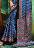 Blue Printed Satin Silk Saree