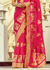 Raspberry Pink Woven Banarasi Designer Silk Saree With Contrast Blouse
