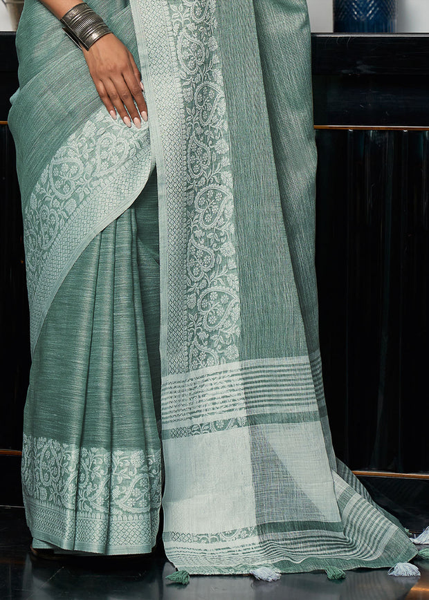Mineral Blue Woven Linen Silk Saree