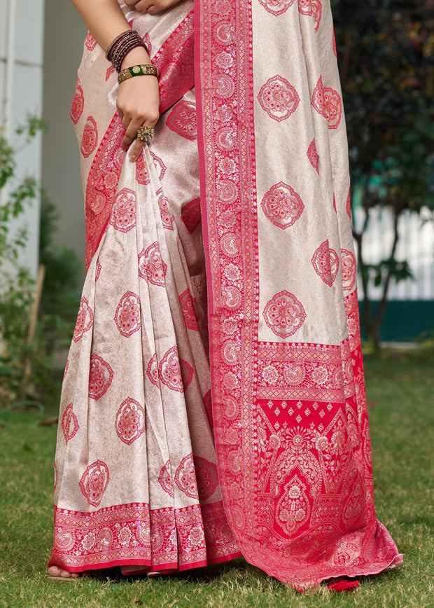 Raspberry Pink Woven Banarasi Silk Saree