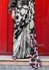 Grey And Black Printed Satin Silk Saree