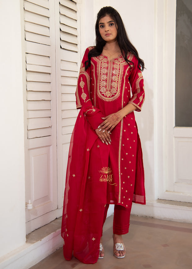 Festive Pink Embroidered Suit Set (10702882865345)