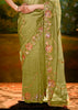 Henna Green Heavy Embroidered Designer Silk Saree With contrast Blouse