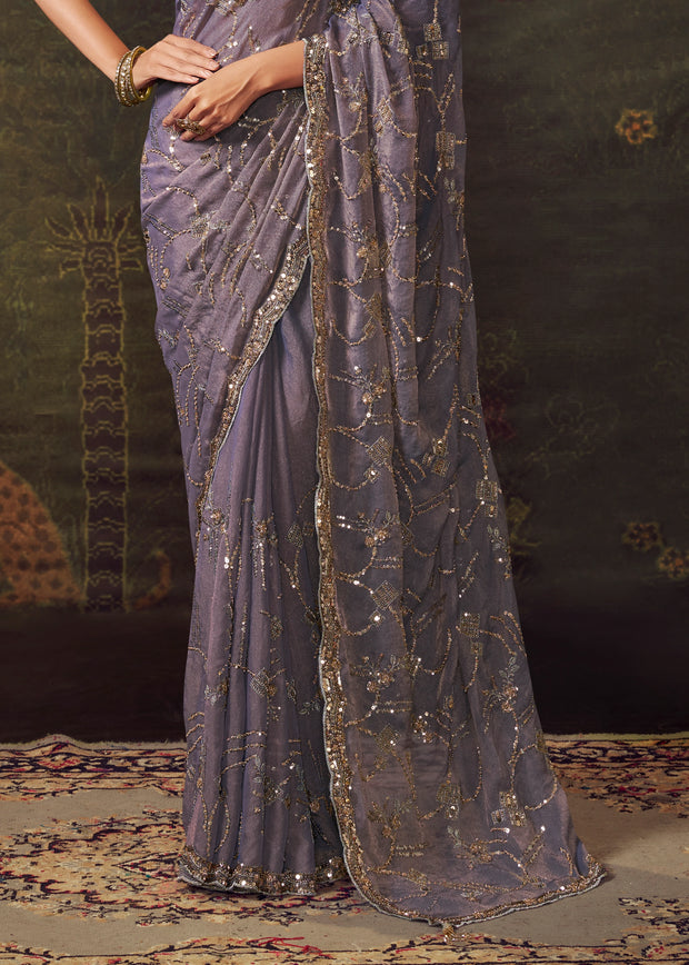 Allure Purple Designer Tissue Silk Saree