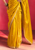 Mustard Yellow Embroidered Soft Silk Saree With Contrast Blouse