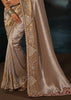 Golden Beige Embroidered Tanchoi Silk Saree