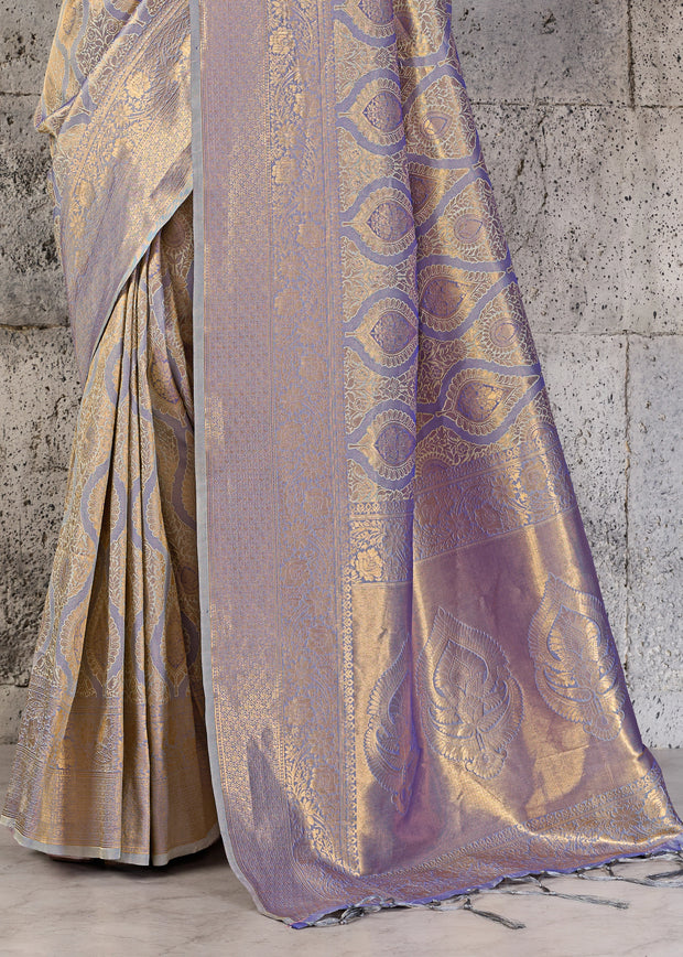 Pastel Voilet Woven Kanjivaram Silk Saree