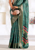 Antique Green Banarasi Printed Soft Silk Saree