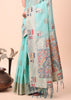 Angel Blue Woven Linen Cotton Silk Saree
