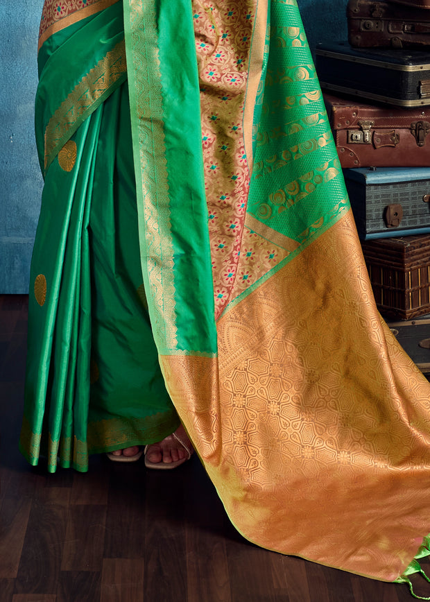 Spring Green Woven Banarasi Silk Saree