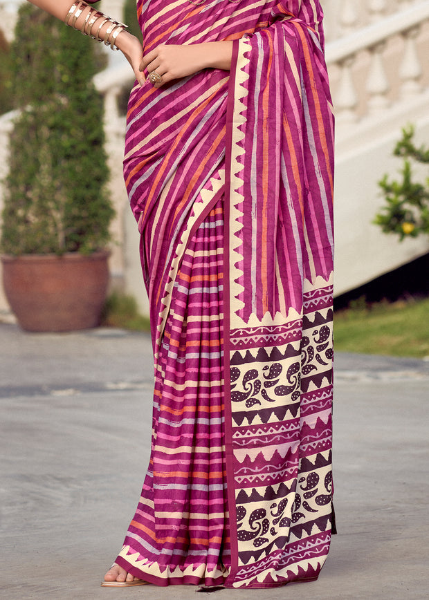 Vivid Purple Printed Cotton Silk Saree