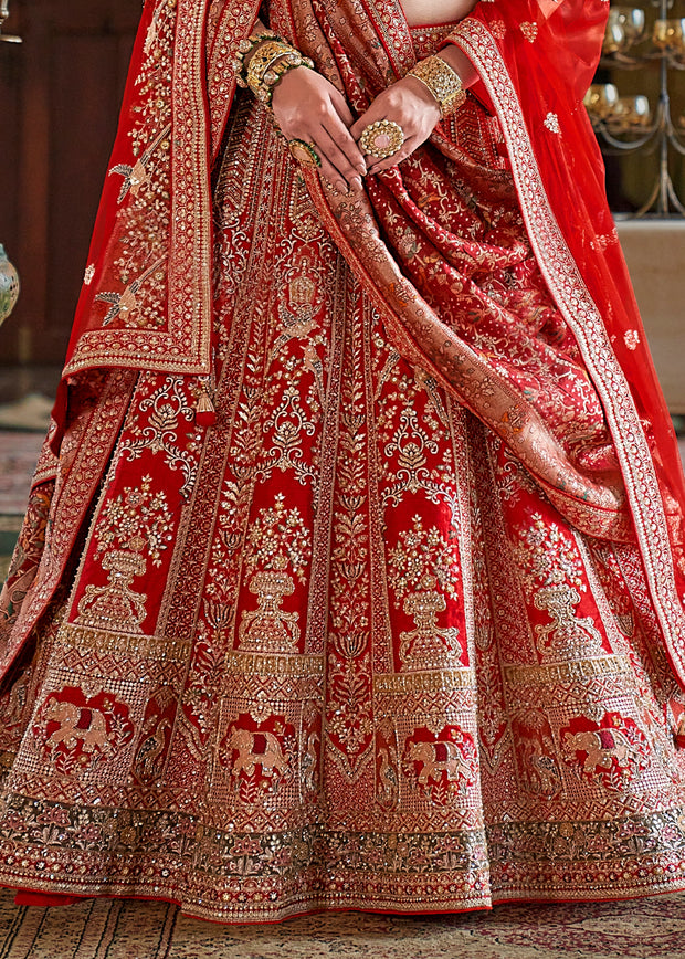 Bridal Red Heavy Embroidered Designer Lehenga