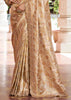 Champagne Beige Bead Work Kanjivaram Soft Silk Saree