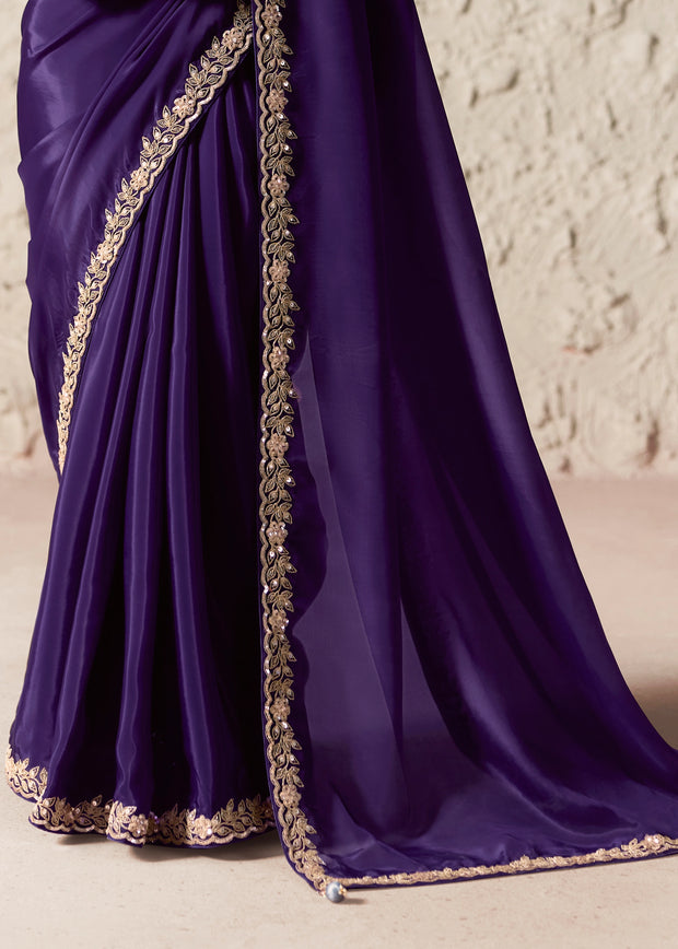 Depth Purple Designer Organza Tissue Silk Saree With Printed Blouse