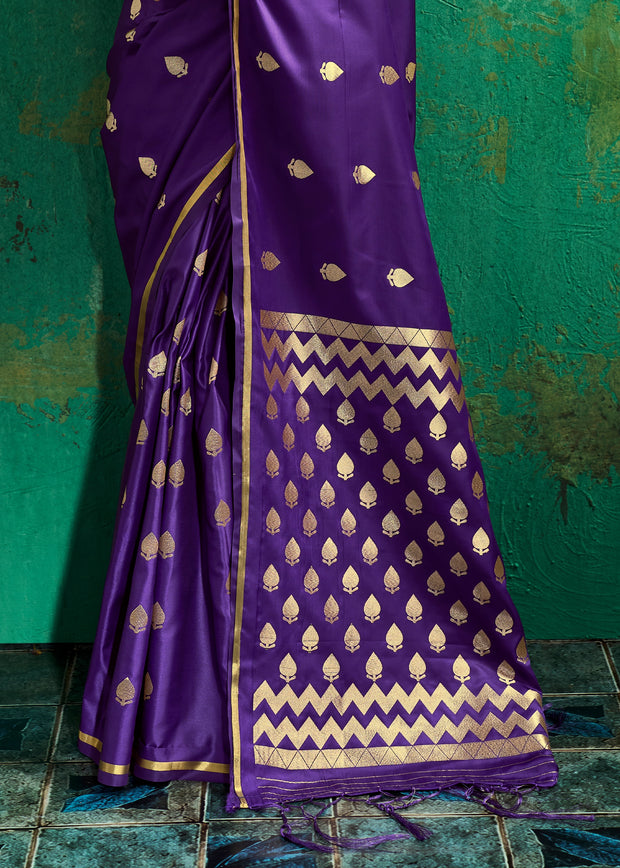 Twilight Purple Woven Banarasi Satin Silk Saree