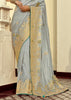 Sterling Grey Woven Banarasi Designer Silk Saree With Contrast Blouse