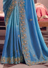 Sky Blue Embroidered Tissue Designer Saree