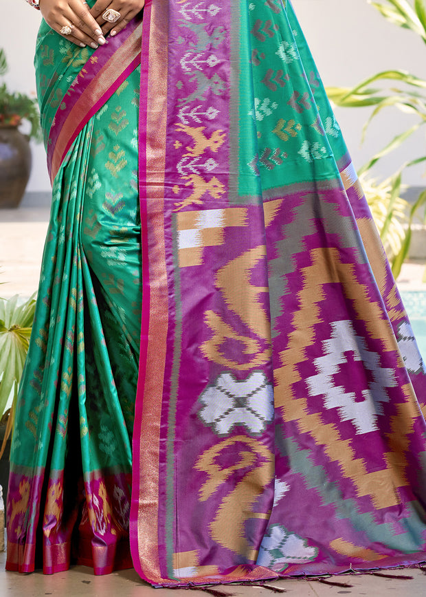 Ming Green Woven Patola Silk Saree