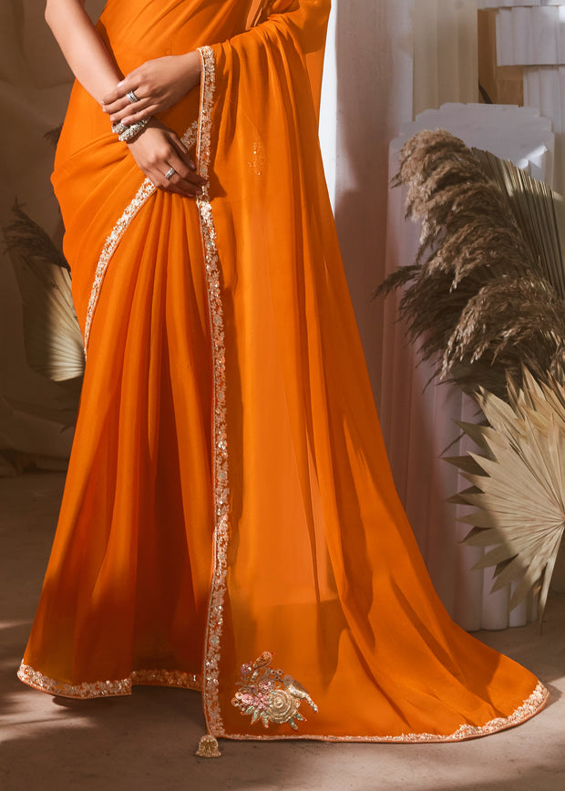 Peel Orange Designer Silk Saree