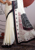 Black and White Printed Satin Silk Saree