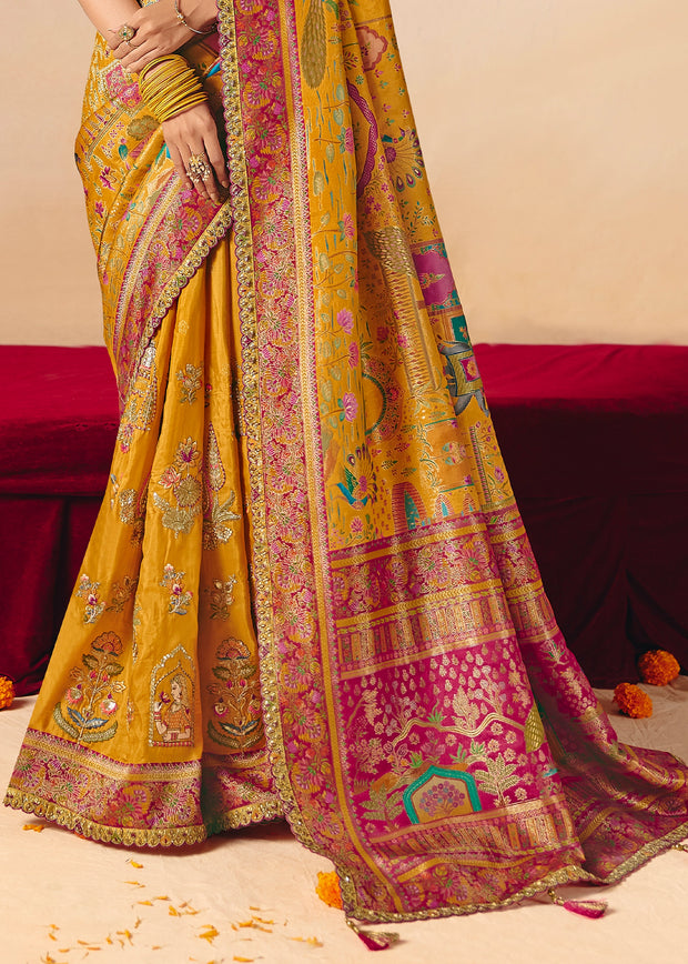 Mustard Yellow Designer Embroidered Saree