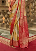 Beige And Red Printed Satin Silk Saree