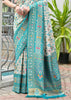 White & Sea Green Woven Banarasi Patola Silk Saree