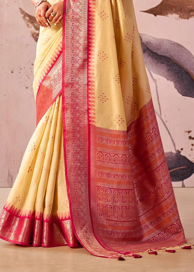 Off White Woven Tissue Silk Saree
