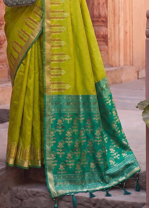 Lime Green Woven Banarasi Silk Saree