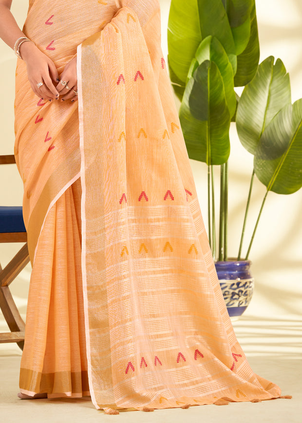Delight Orange Woven Linen Silk Saree