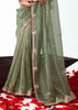 Antique Green Embroidered Designer Tissue Saree