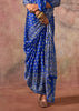 Princess Blue Printed Crepe Satin Silk Saree