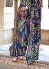 Navy Blue Printed Soft Silk Saree