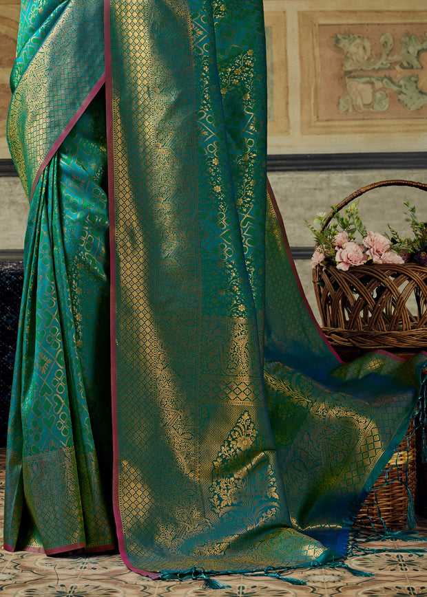 Peacock Green Woven Banarasi Silk Saree