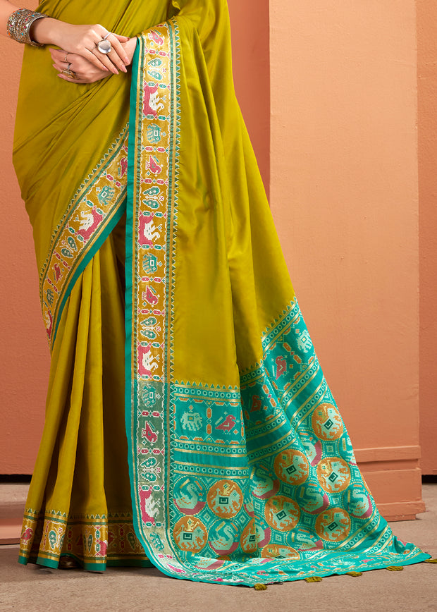 Lime Green Woven Banarasi Patola Silk Saree