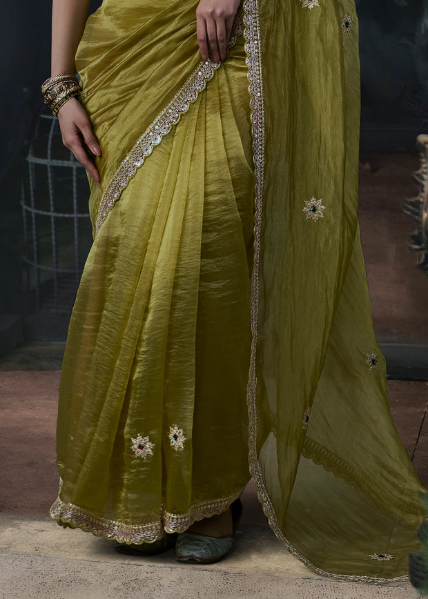 Herbal Green Embroidered Designer Saree