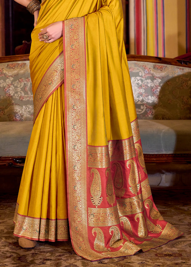 Mimosa Yellow Banarasi Soft Silk Saree