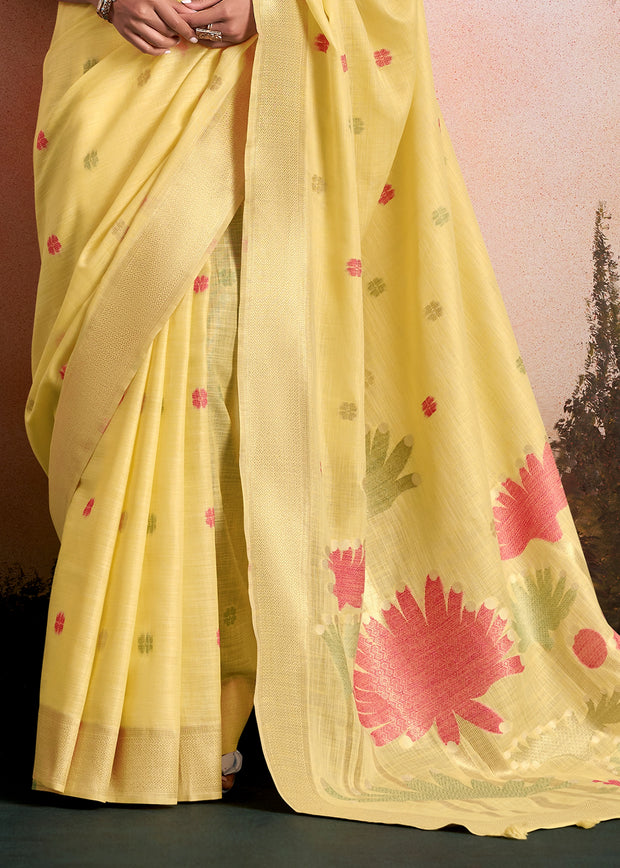 Delight Yellow Woven Linen Cotton Silk Saree