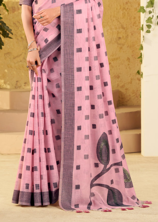 Dusky Pink Woven Linen Silk Saree