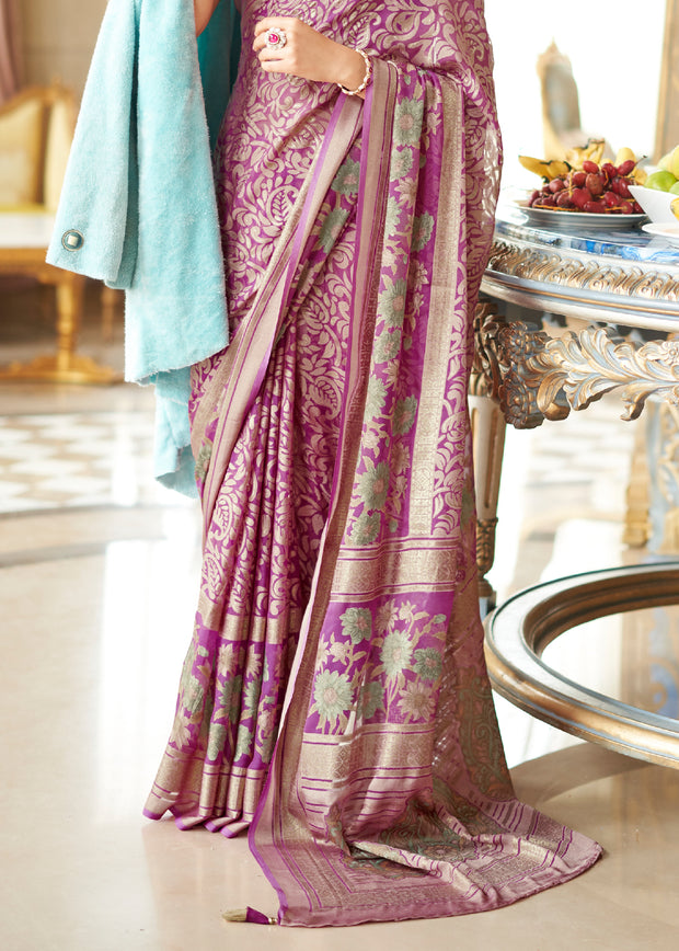Orchid Purple Printed Georgette Silk Saree