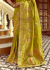 Glow Green Woven Banarasi Designer Silk Saree With Contrast Blouse