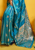 Vivid Blue Woven Banarasi Satin Silk Saree