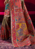 Grey Green Woven Cotton Kashmiri Jamewar Saree