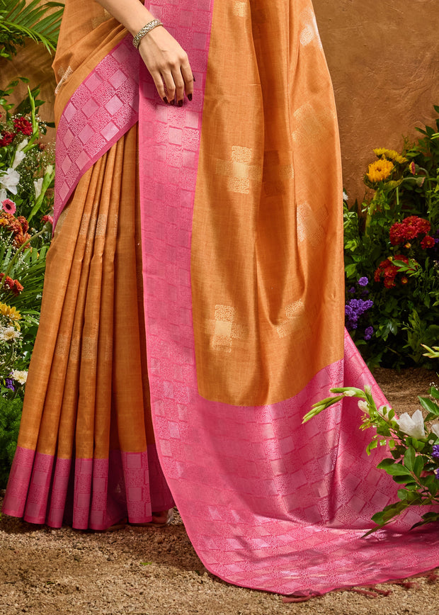 Russet Orange Woven Cotton Silk Saree