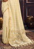 Cream White Woven Munga Cotton Silk Saree