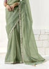 Dusky Green Designer Organza Tissue Silk Saree