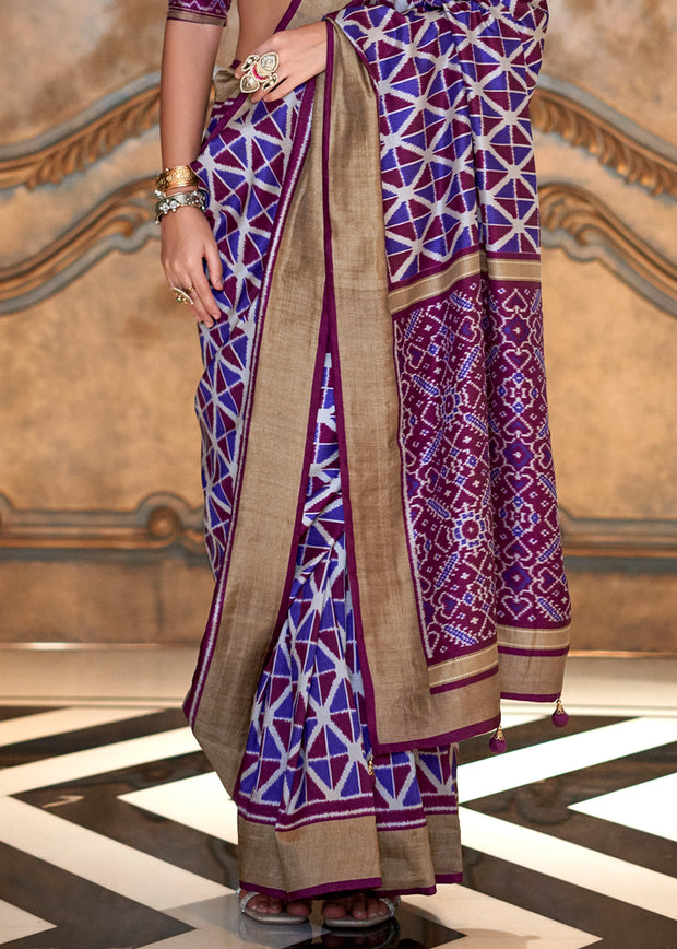 Iris Blue Printed Patola Silk Saree