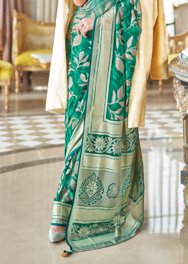 Spring Green Woven Georgette Silk Saree