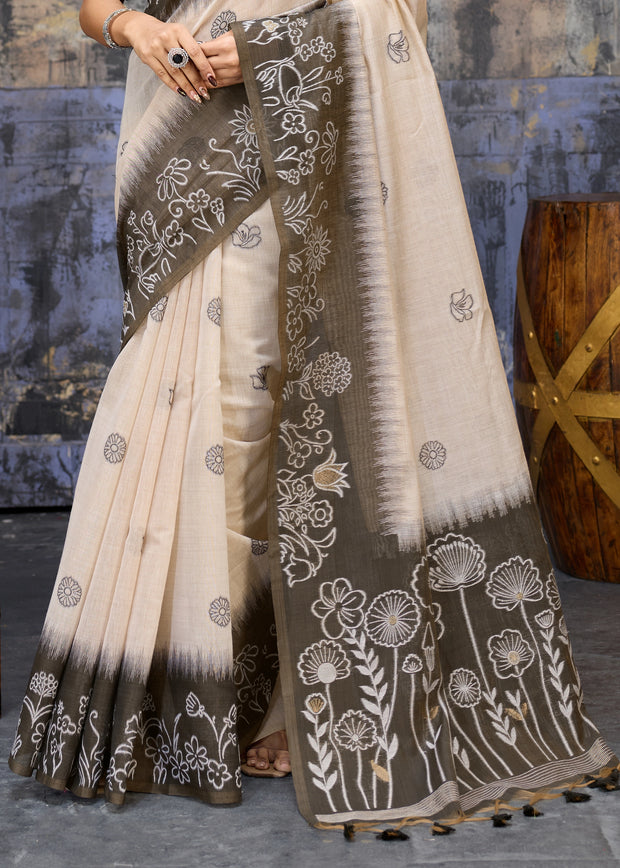 Olive Green Printed Cotton Silk Saree