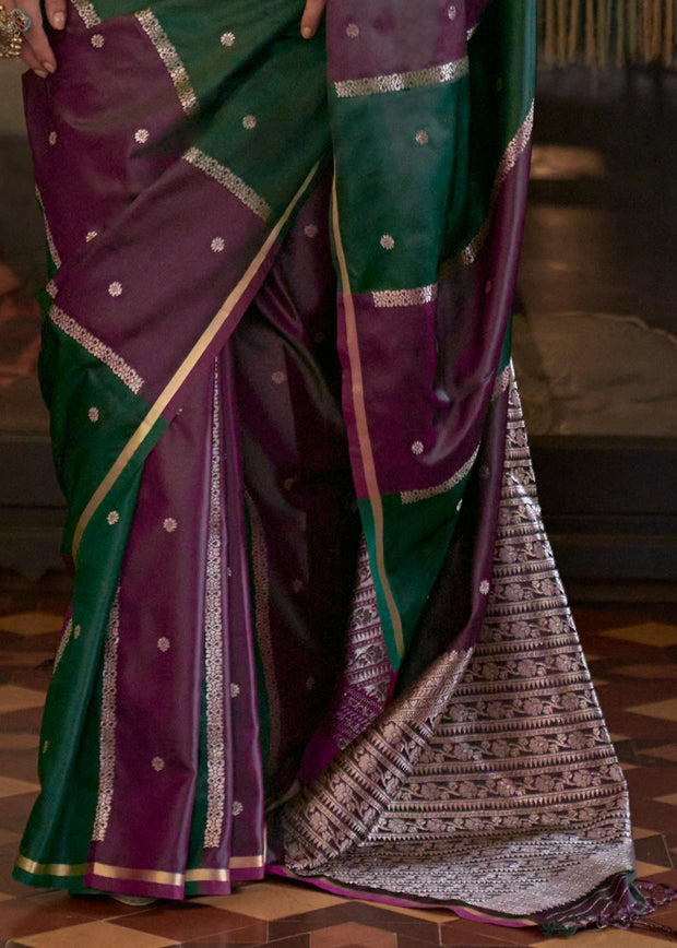 Purple And Green Rangkat Satin Silk Saree